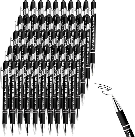 Up to 150 Pcs Personalized Ballpoint Pen Custom Pens Free Engraved Bulk with Name Logo Soft Black Ink Stylus with Touch Metal Office Gift for Anniversaries Graduations Birthdays