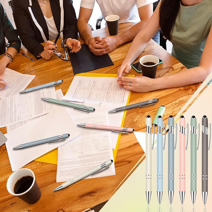 Tenare 12 Pieces 2 in 1 Stylus Metal Ballpoint Pen with Stylus Tip, 1.0 mm Black Ink Ballpoint Pen for Touch Screens(Morandi Color and Silver)