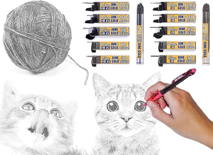 June Gold 440 Pieces, 0.7 mm 2B Lead Refills, 110 Pieces Per Dispenser, Medium Thickness, Break Resistant Lead/Graphite (Pack of 4 Dispensers)