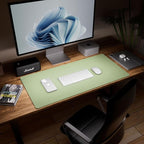 Aothia Dual-Sided Desk Mat - Natural Cork & Leather Desk Protector, Large Mouse Pad & Writing Pad for Office/Home, Olive Green (25.6"x13.7")