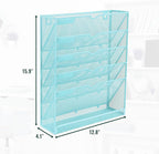 EASEPRES 6 Tier Mesh Hanging Wall File Organizer, Desk Vertical Mail Paper Document Folder Holder Rack with Bottom Tray and Nametag Label for Office Home School, Blue