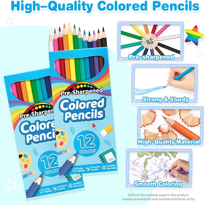 864 Count Colored Pencils Bulk, 72 Pack Colored Pencils for Kids, Pre-sharpened Coloring Pencils in 12 Vibrant Colors, Bulk School Supplies for Teachers, Classroom Prizes, Drawing Art Supplies