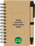 Custom Mini Spiral Notebooks with Black Ink Pens Set of 10/50/100, Personalized Bulk Pack - Perfect for School, Office, Business, Home - Black