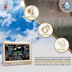 Weather Station Indoor Outdoor Thermometer Wireless, Home Atomic Clock with Large Constant Display, Inside Outside Temperature Humidity Monitor, Dew Heat Point, Barometer Wood