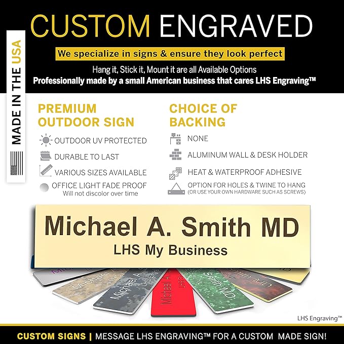 Engraved Name Plates for Door Sign Personalized Ivory Plastic Plaque with Brown Letters - Made in USA 2x8 B5
