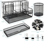 BCCICE Desk Organizers Caddy and Accessories with 7 Compartments + Pen Holder / 72 Clips Set, Drawer, Black Mesh Office Supplies Desktop Organizer for Home, Office Ect