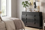 LGHM Fluted Dresser for Bedroom with 8 Drawers, Modern 8 Drawers Dressers with Semi-Cylindrical, Chest of Drawers Closet Organizers and Storage Clothes, 43" Tall Dresser with Bold Steel Frame, Black