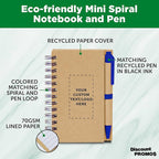 Custom Mini Spiral Notebooks with Black Ink Pens Set of 10/50/100, Personalized Bulk Pack - Perfect for School, Office, Business, Home - Blue