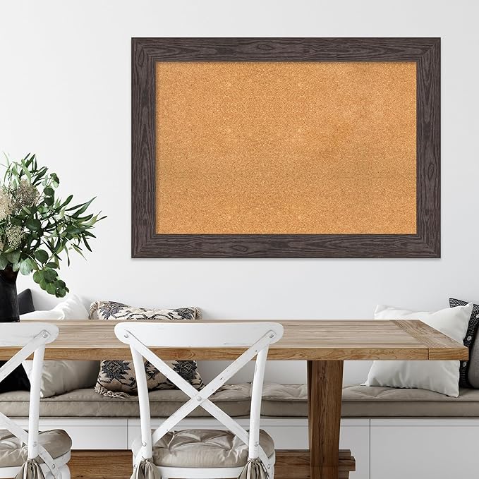 Amanti Art Natural Cork Board for Wall, 30x42 Vision Board with Black Wood Frame, Large Corkboard Office Decor for Home Organization, Rustic Farmhouse Corkboard Pinboard to display items for home