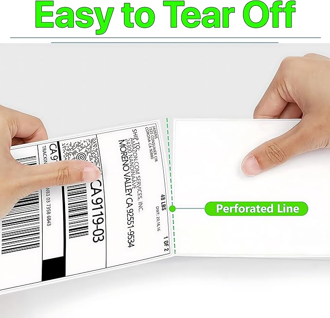 Roll 4 x 6 inch - 500 Thermal Labels Direct White Strong Adhesive Perforated Postage Shipping Printer Compatible with Zebra SNBC Epson Rollo (500 Labels, 1 Roll)