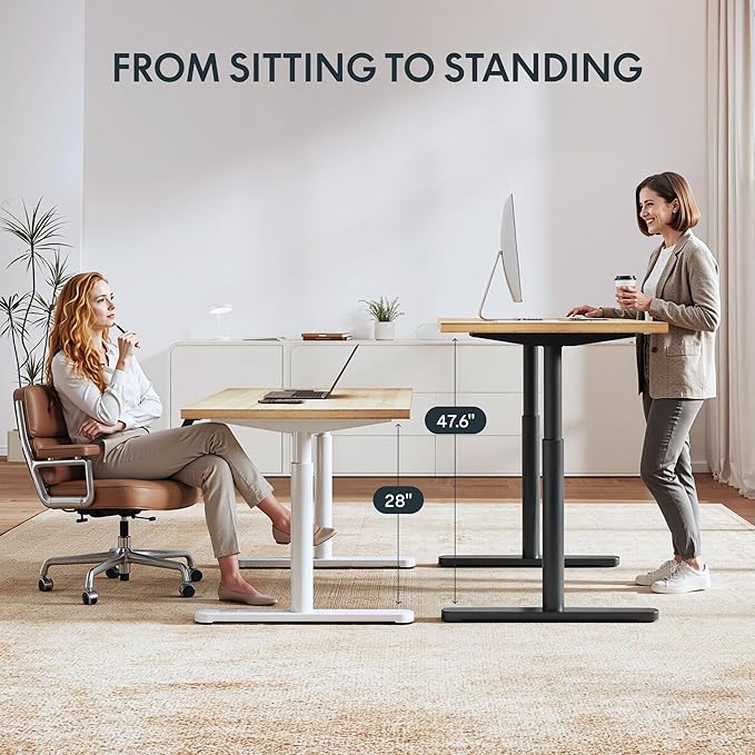 FLEXISPOT Bamboo Electric Standing Desk with Elegant Oval Legs, 55"x28" Height Adjustable Desk for Home Office & Living Spaces, Black Frame