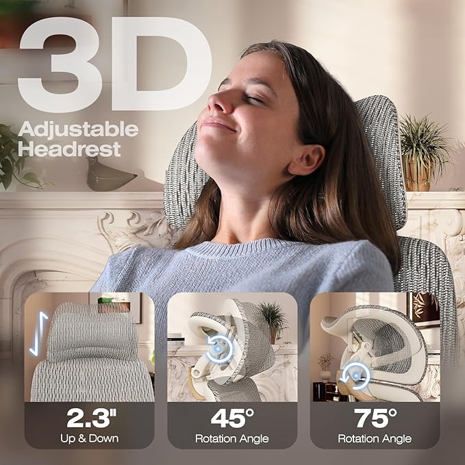 ELABEST X100 Ergonomic Office Chair with Footrest, Big and Tall Home Desk Chair with 5D Flip-Up Arms, Adjustable 7D Lumbar Support,High Back Rolling Computer Chair, Swivel Mesh Chairs (Foggy Morning)