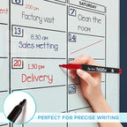 Glass Whiteboard Calendar 34x46” Quarterly Planner White Board Dry Erase Board 3 Month for Wall Glass Whiteboard Home Office Large Wall Calendar & Marker Tray