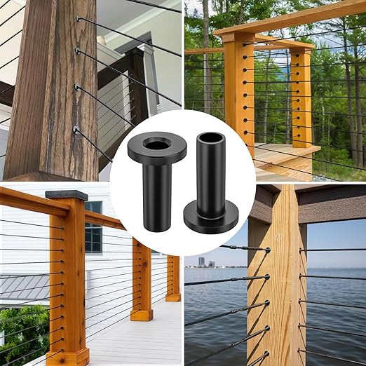 CELYND Cable Railing Protector Sleeves - 120 Pack T316 Stainless Steel Protective Sleeves - 1/8" 3/16" 5/32" Black Deck Cable Railing Hardware Kit for Wood Posts