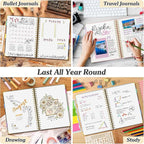 Bullet Dotted Journal Spiral Notebook, 300 Pages Leather Notebooks with Contens, 120 GSM Thick No Bleed Through Paper Journals, A5 Dot Grid Notebook for Women Men Work Writing, 5.5" x 8", Light Blue
