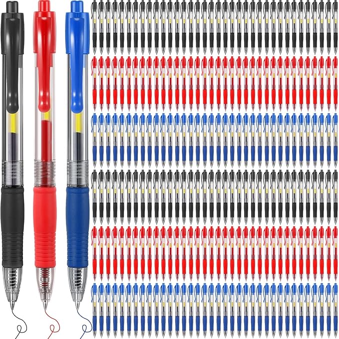 Jetec 500 Pcs Premium Gel Roller Pens Bulk, Fine Point 0.7 mm, Retractable Gel Ink Roller Ball Pens for Writing Journaling Taking Notes Office (Black,Blue,Red)