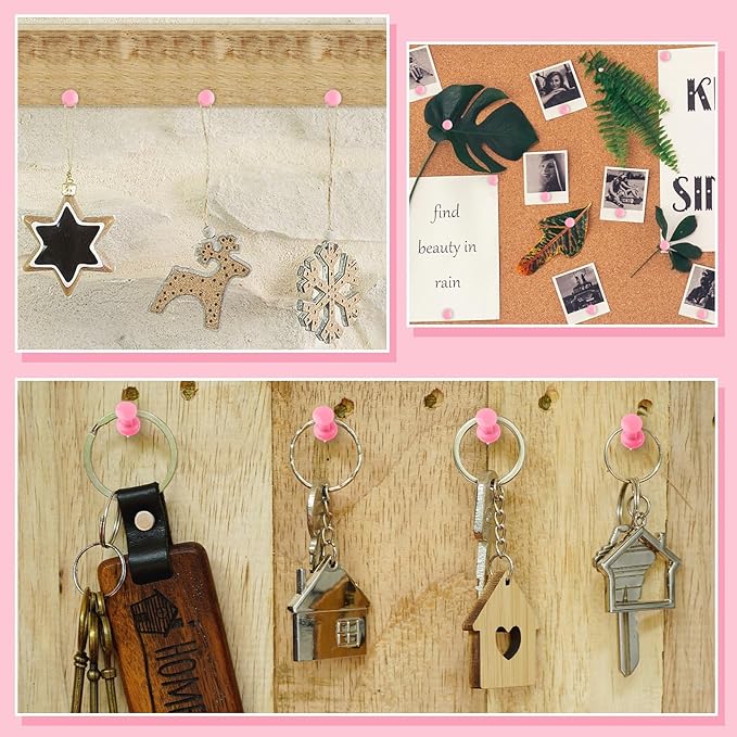 220 Count Pink Push Pins, Standard Plastic Head Steel Point Thumb Tacks Decorative Push Pins for Cork Board Wall Hanging