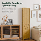Cozy Castle Wood Room Divider, 6 Panels Folding Privacy Screen, 66.9'' Wall Divider, Barnwood Room Separator, Freestanding Partition, Temporary Wall for for Home Office Restaurant Decorative, Natural