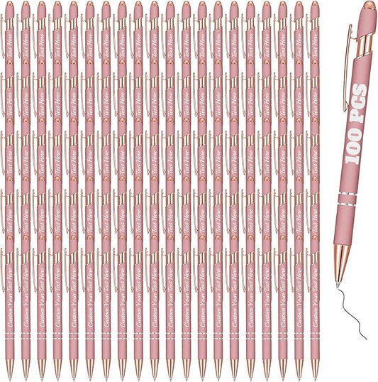 Personalized Pens Bulk 100 with Name Custom Engraving Ballpoint Pens with Stylus Tip Customized Smooth Writing Pens Personalized Gifts for Anniversary Birthday or Graduation(Gold Rose,Black Ink)