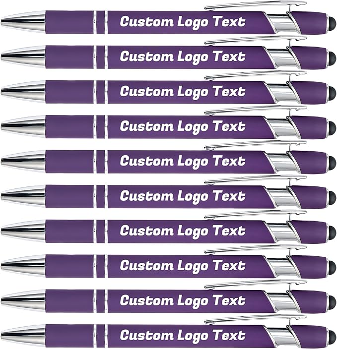 HEYZARDA Personalized Pens with Name Text Logo Custom Ballpoint Pen for Business Office Events with Stylus for Touchscreen 100 Pcs Dark Purple