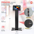 CTA Digital Locking Kiosk & Enclosure – Premium Locking Floor Stand Kiosk with Universal Security Enclosure - Storage and Cable Management for Retail POS - Ordering Screens & More Black (PAD-PARAFPE)