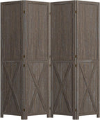 Cozy Castle Wood Room Divider, 4 Panels Folding Privacy Screen, 66.9'' Wall Divider, Barnwood Room Separator, Freestanding Partition, Temporary Wall for Decorative, Rustic Brown