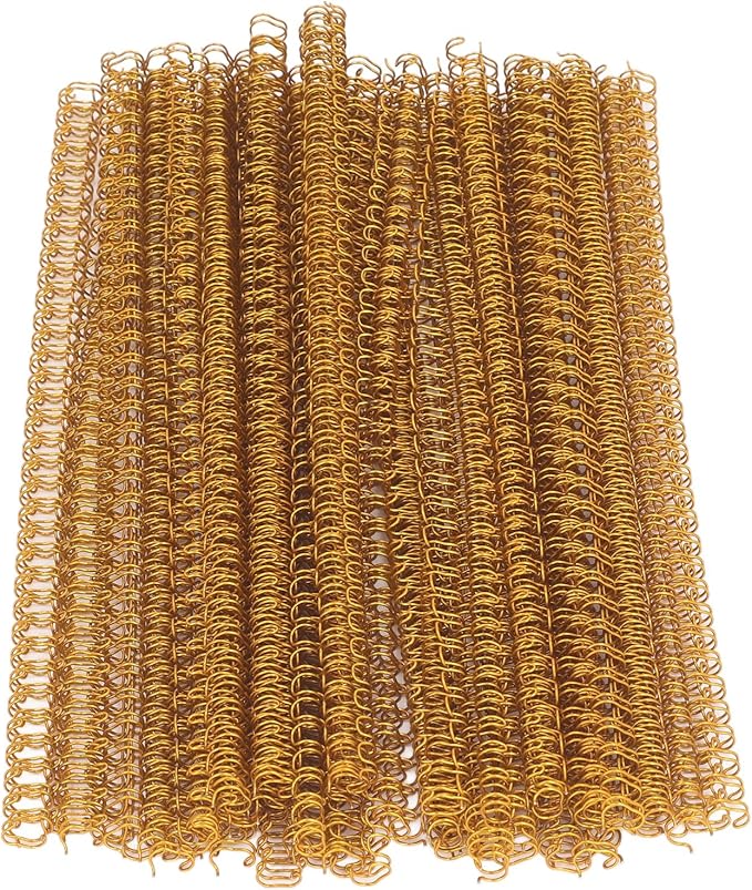 3:1 Pitch Double Loop Binding Wires, YolieraArt 100 Pack Spiral Spine Bindings, 9/16 Inch Wire Twin Binding for Book Binder Machine,Students and Coworkers (120 Sheet Capacity, 100P, Gold)