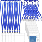 100 Pcs Lanyards for ID Badges and 100 Pcs Clear Name Tag Holders Reusable Lanyard with Clip Plastic ID Card Badge Holder Name Badges for Adults Kids Business School Office Supplies (Blue)