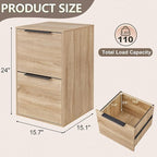 FATIGOS Wood File Cabinet 2 Drawer Filing Cabinets with Hanging Bars for Letter Size, Wooden Samll Vertical Filing Cabinet for Home Office, Oak