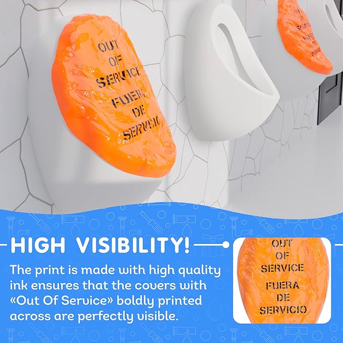 ABC Orange Out of Service Tags, 36 Inches. Pack of 10 Polypropylene Restroom Out of Order Signs with English and Spanish Print. Multipurpose Highly Visible Out of Service Sign with Elastic Band