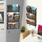SUPEASY Magnetic File Holder, 3 Pack File Folder Organizer, Wall File Organizer, No Drilling Paper Document Holder & Binder Holder for Home / Office (with Label Panel, 8 * Adhesive Wall Hook)