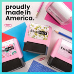 ExcelMark Address Stamp - Custom Return Address Stamp with Elegant Designs, Vibrant Colors & Patterns – Perfect for Mail, Invitations & Gifts (Pink Mount, Foliage Edge)