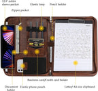 ProCase Portfolio Business Padfolio Folder with Zipper, Conference Meeting Executive File Legal Document Organizer with Pockets Letter Size A4 Writing Pad Notepad Padfolio -Brown
