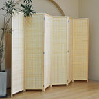 Furnnylane 6 Panel Bamboo Room Divider and Folding Panel Screen,Bamboo Panel Divider for Room Separation,Beige,67" H x 92.1" W