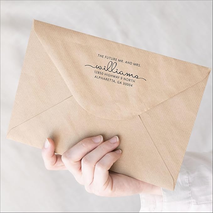 PrettySweetParty Self Inking Return Address Stamp - Custom 4 Line Personalized Address Stamp for Envelopes, Wedding Invitations, Business, Mailing Labels (Hartwell)