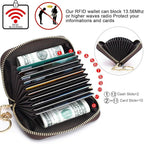 APHISON RFID Credit Card Holder Wallets for Women Leather Zipper Card Case for Ladies Keychain Wallet