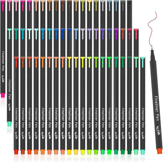 65 Pack Planner Colored Pens, 60 Assorted Colors Drawing Pens with 5 Different Stencils, Perfect for Dotted Journal Planner Writing Note Calendar Coloring Office School Supplies