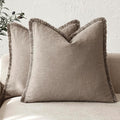 Foindtower Set of 2 Decorative Linen Fringe Throw Pillow Covers Cozy Boho Farmhouse Cushion Cover with Tassels Soft Accent Pillowcase for Couch Sofa Bed Living Room Home Decor,26×26 Inch,Brown Tan
