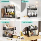 Beleeb Under Sink Organizer, 1-Pack of 2-Tier Metal Slide Out Pull Out Cabinet Organizer Shelf, Height Adjustable Organization and Storage Series, Bathroom/Desktop/Cabinet/Kitchen organization, Black