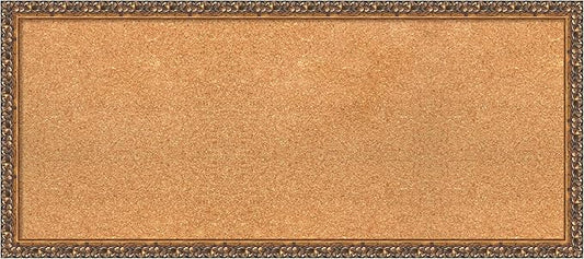 Amanti Art Natural Cork Board for Wall, 16x36 Vision Board with Bronze Frame, Medium Corkboard Office Decor for Home Organization, Traditional Corkboard Pinboard to Display Items for Home
