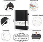 24 Pack Journal Notebook for Work, Feela Business Notebook Bulk Hardcover Lined Writing Journal with Pen Holder for Men Women Note Taking, with 24 Black Pens, 120 GSM, 5.1”x8.3”, A5, Black