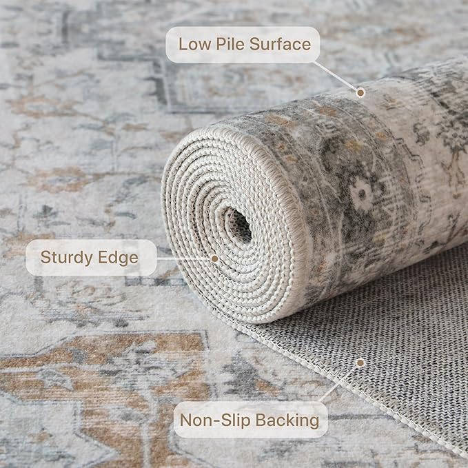 GENIMO Runner Rug 2x8 Non Slip Vintage Hallway Runner Rug, Low Pile Lightweight Rugs for Entryway, Hallway, Kitchen and Corridor, Light Taupe Brown