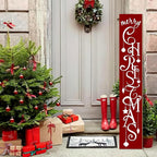 ARTUFAN Merry Christmas Red with Star porch sign Welcome for Front Door Porch Deck Patio or Wall -Indoor and Outdoor Decorative Farmhouse Rustic Vertical Porch and Yard Decor - 7.8''x47.5''