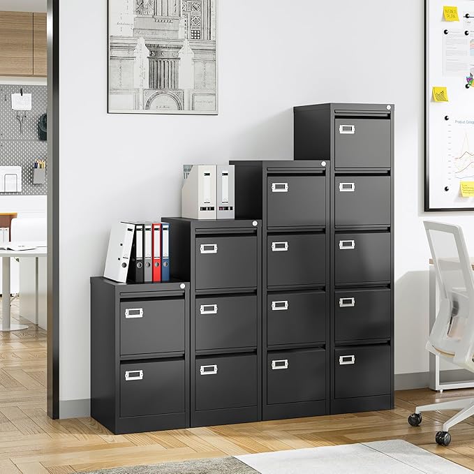 5 Drawer File Cabinet, Filing Cabinets for Home Office, Vertical File Cabinet with Lock, 61.6" H Locking File Cabinet for A4 Legal/Letter, Assembly Required (Black)