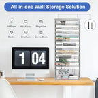 EasyPAG Wall File Holder 14 Tier Mesh Hanging Folder Organizer with Flat Tray Wall Mounted Mail Organizer Magazine Paper Desk Shelf with Nametag Label for Office Home School, Silver
