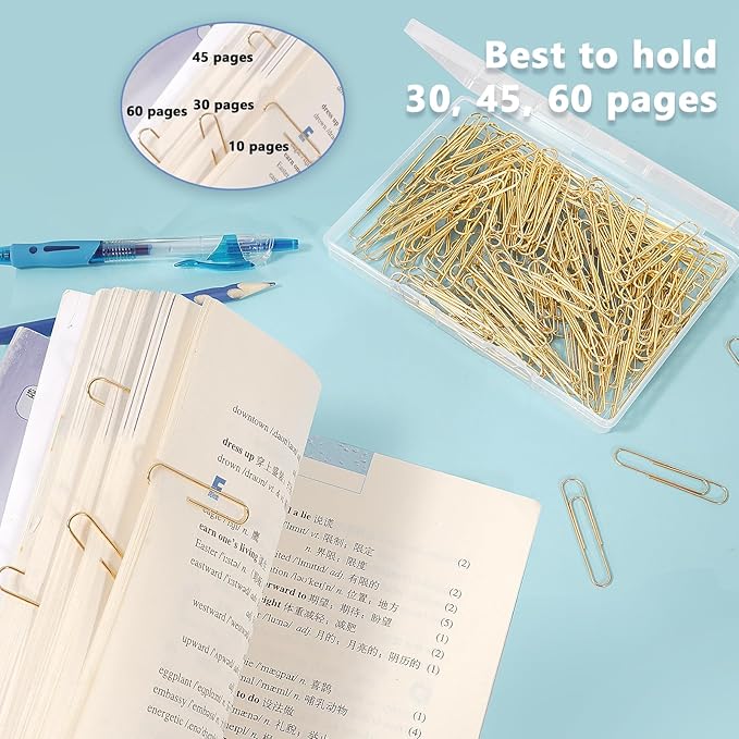 Jumbo Paper Clips, 200pcs 2 Inch Paper Clip, Large PaperClips, Stainless Steel, Paperclip for Paperwork Office School Home and Personal Use (Golden)