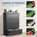 FLIXELIO File Cabinets 4 Drawer,Metal Office Storage Filing Cabinet with Lock,Black Lateral Filing Cabinet for Home Office,Horizontal Locking File Cabinet for Legal/Letter/A4 Files,Assembly Required