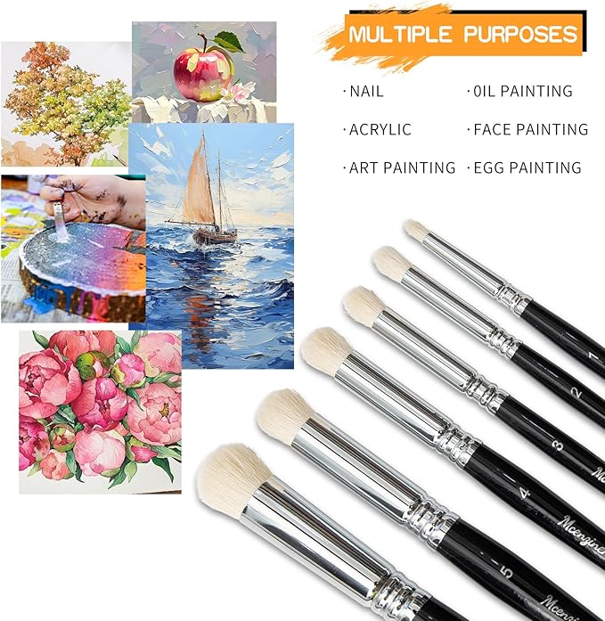 6 Pieces Exquisite Detail Paint Brush Set with Copper Tube and Special Double - Wire - Binding Process,Birch Wood Pen,Circular Grip. Suitable Oil,Watercolour,Acrylic,Digital Painting