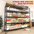 MilleLoom 82" H Storage Shelves with Wheels, 5-Tier Metal Shelving Unit Load 3300LBS Capacity, Adjustable Wire Shelf Rack w/Feets, Heavy Duty Storage Shelving for Garage Pantry Rooms, 59" W X 24" D