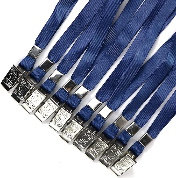 Beebel Lanyards 100 Pack Nylon Flat Badge Lanyard for Id Badge Name Tag (Navy Blue, 100 Pack)